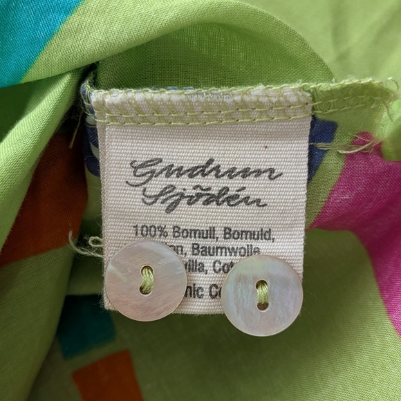 Gudrun Sjoden Vast Woven Tunic Top Long Sleeve Pockets XL Green Cotton Lagenlook - Picture 5 of 16